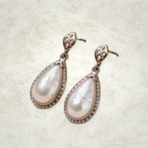 925 Sterling Silver Pearl Drop Earrings — Mother-of-Pearl Teardrop with CZ Halo — view 1