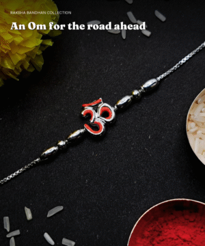 925 Silver Om Rakhi for Brother — Chain Style with Red Enamel — view 2