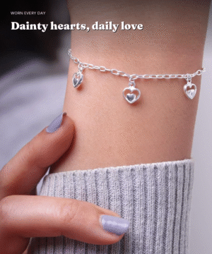 925 Silver Heart Charm Dangle Bracelet — Three Hearts, Daily Wear — view 2