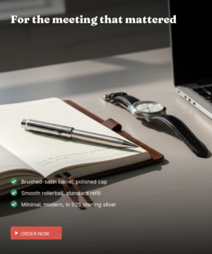 925 Silver Brushed Rollerball Pen — Modern Corporate Gift — view 2
