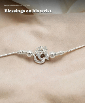 925 Silver Ganesha Rakhi with CZ Stones — Chain Style — view 2
