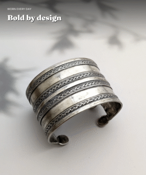925 Silver Oxidised Filigree Cuff Bangle — Bold Hand-Finished Wide Band — view 2