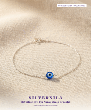 925 Silver Evil Eye Nazar Chain Bracelet — Single Blue Charm — view 1
