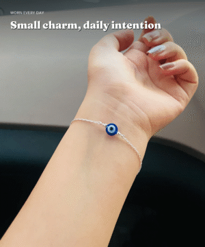 925 Silver Evil Eye Nazar Chain Bracelet — Single Blue Charm — view 2