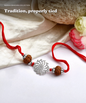 925 Silver Flower & 5-Mukhi Rudraksha Thread Rakhi — view 2